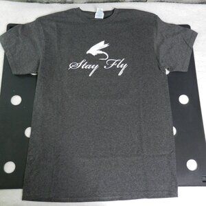 Fly Fishing Graphic T-Shirt Size Medium Gray Cotton Crewneck Wildside‎ Stay Fly